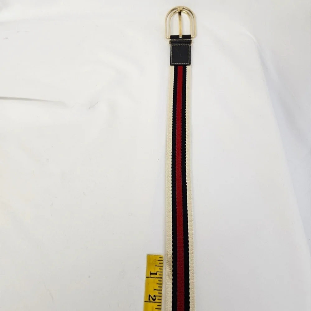 Gucci Nylon And Leather Belt In Cream Navy And Red Size 32 / 80